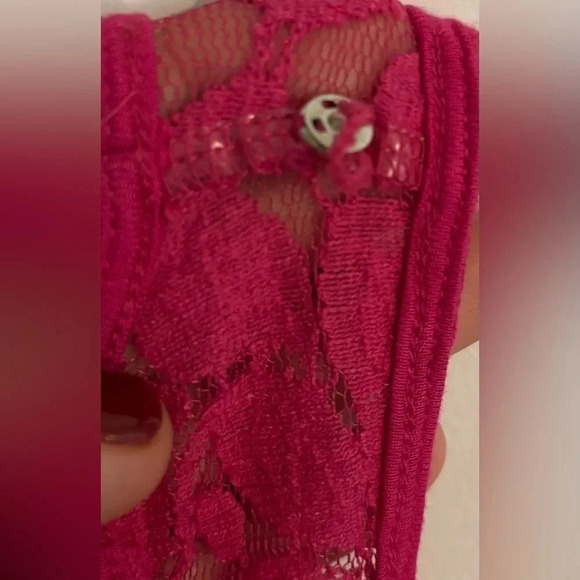 FREE PEOPLE Womens Sz Medium Lace Overlay Only Dress (no lining) bright pink - Picture 4 of 5